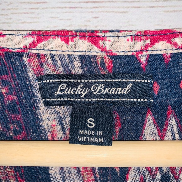 Lucky Brand Boho Ethnic Multicolored 3/4 Sleeves Blouse Top Small 100% Viscose - Picture 3 of 4